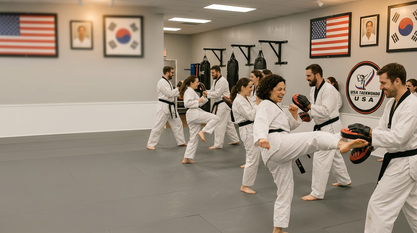 Adult Martial Arts students training together at Oh's Martial Arts in Seminole