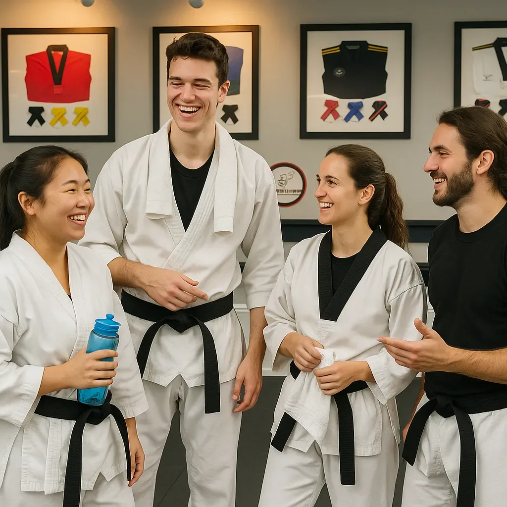 Adult Martial Arts students practicing drills during class at Oh's Martial Arts in Seminole